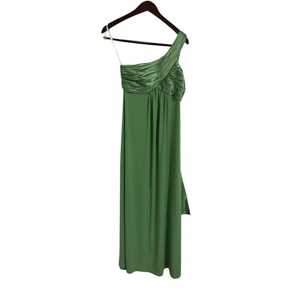 David’s Bridal One-Shoulder Green Evening Gown Size 4 and 44 inches pit to hem